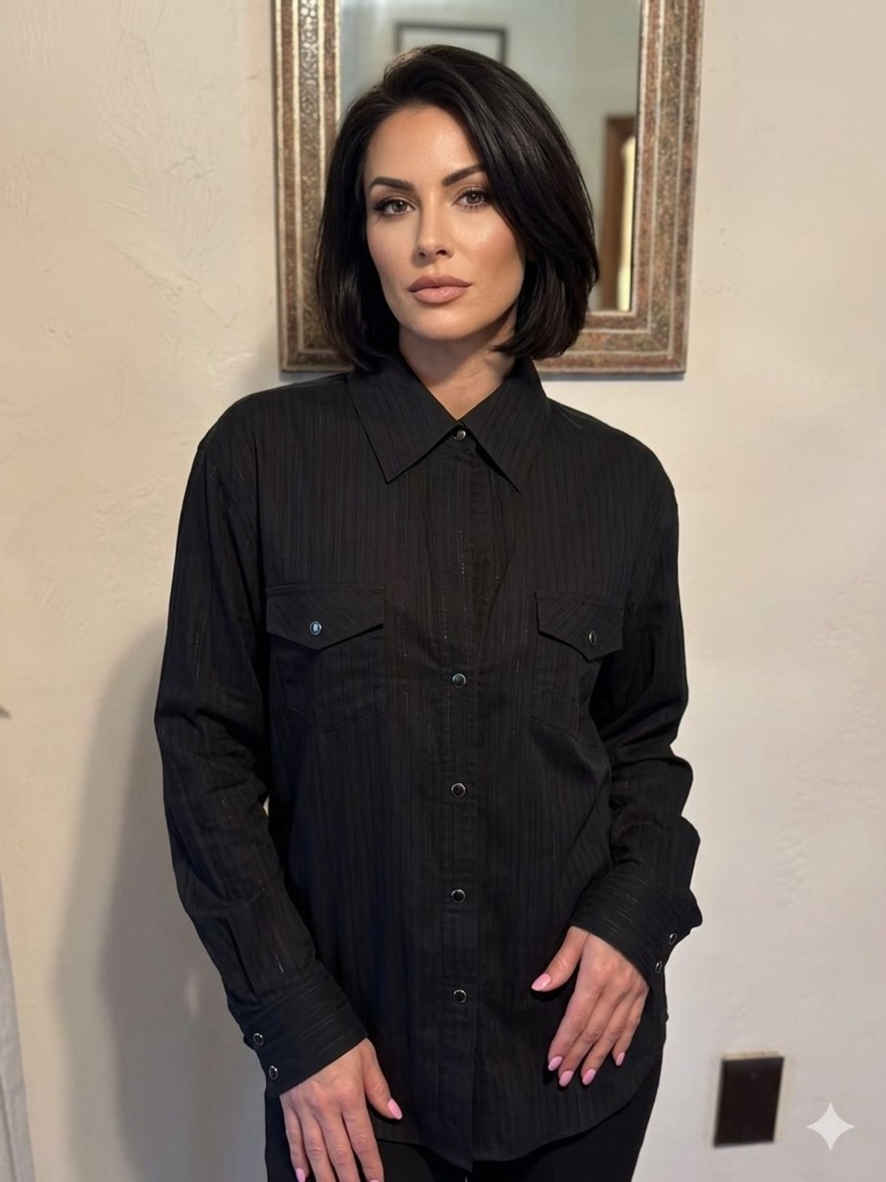 Theory Black "Jillian" Pinstripe Button-Down Utility Shirt